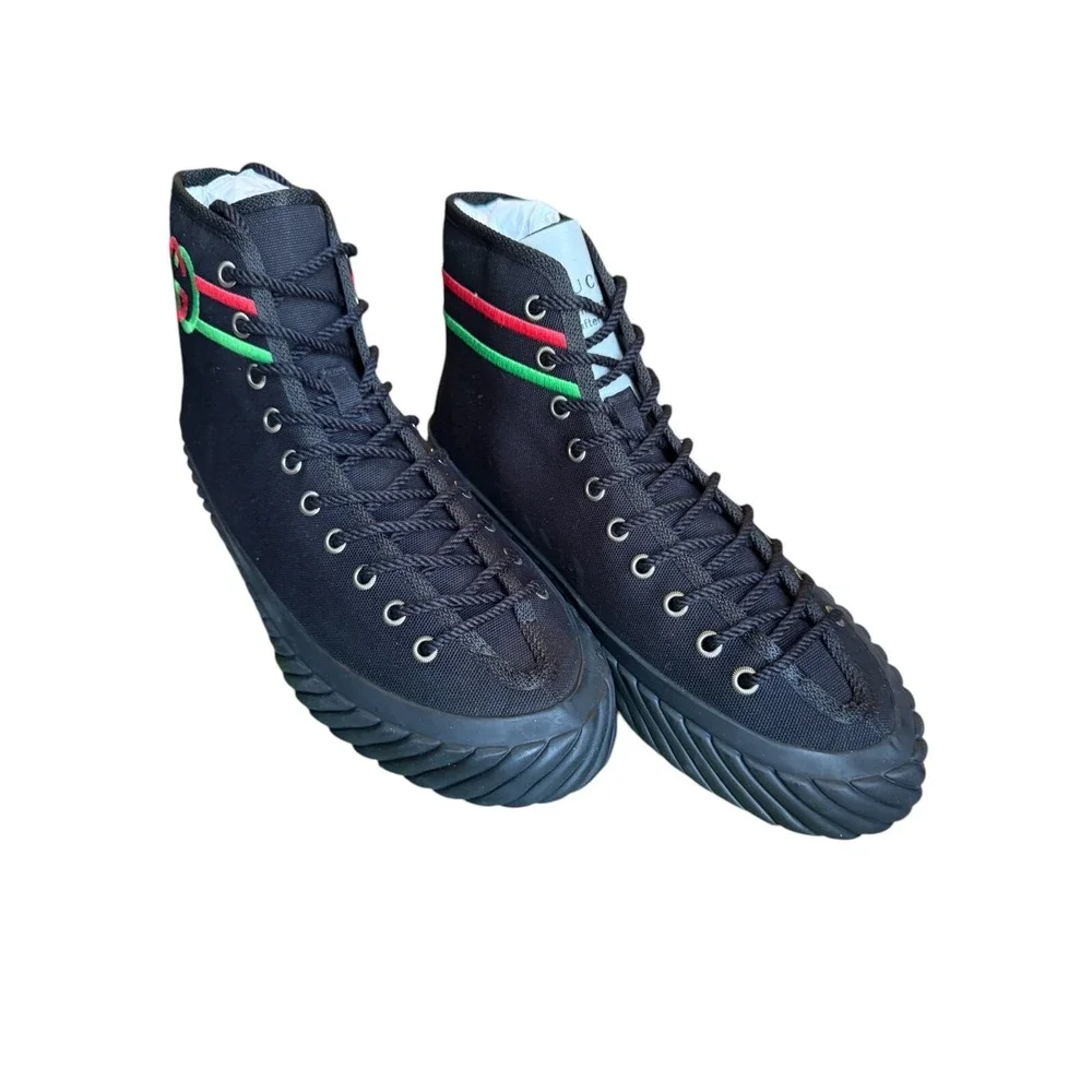 Gucci 703033 Mens Interlocking G High Black Canvas Sneakers Sizd G 7.5‎